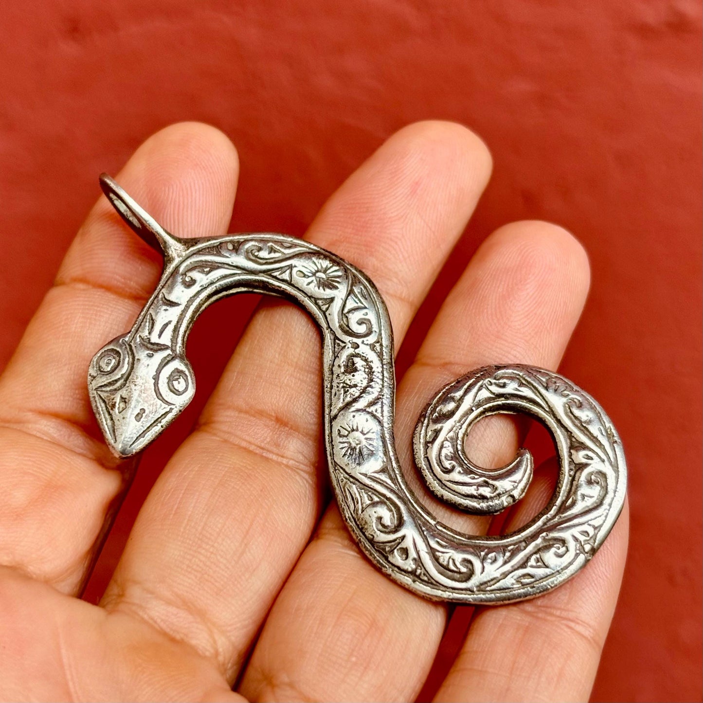 Pendentif serpent argent Berbère vintage - Amulette talisman Maroc ancien
