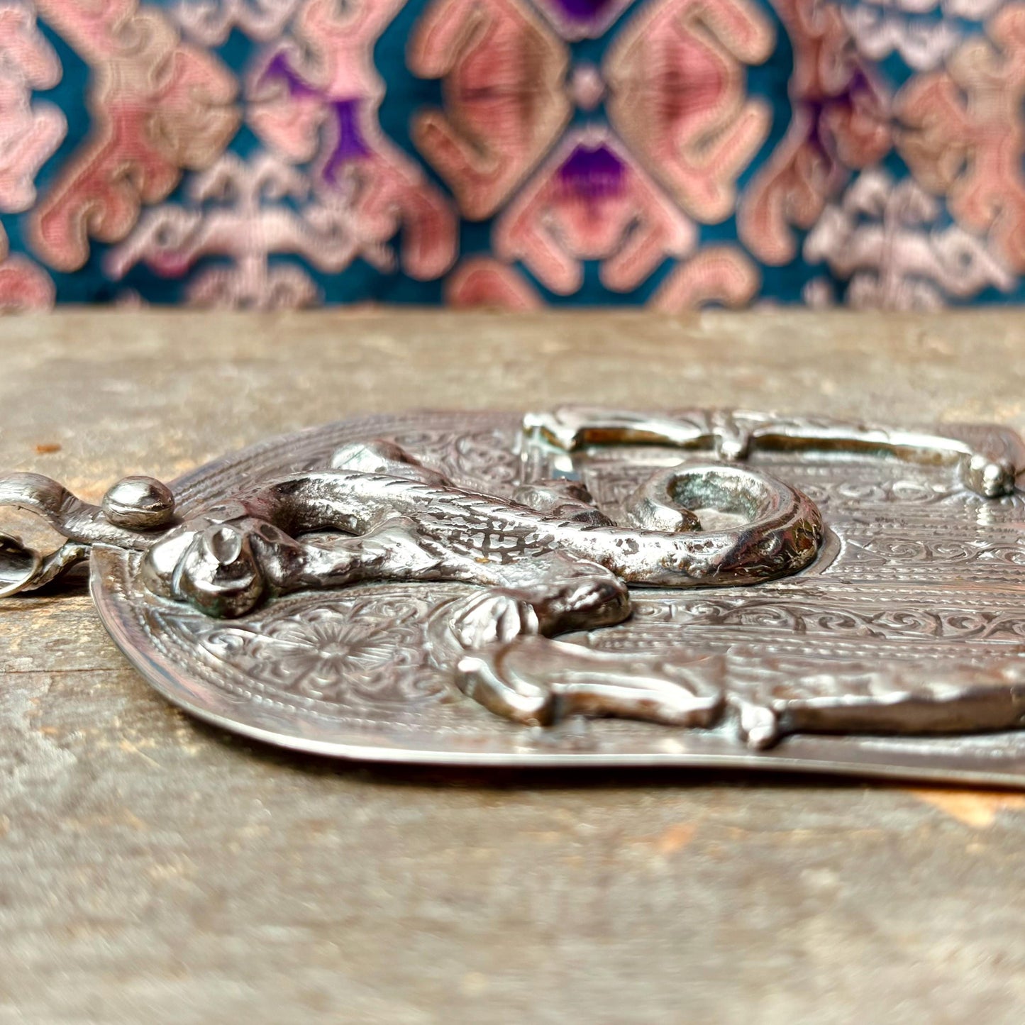 Colgante de plata Mano de Fátima con salamandra, Hamsa, Khamsa, Joya árabe oriental, Antigüedades Marruecos Magreb, Amuleto Talismán vintage, Regalo