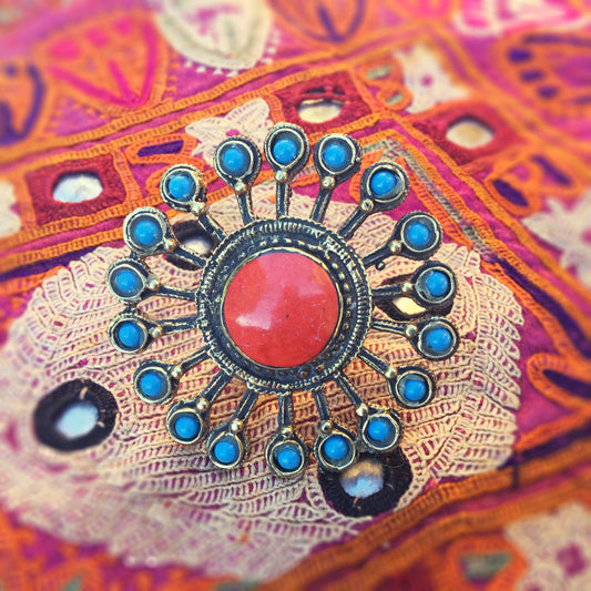 Grosse bague gypsy, Bague festival, Bague tribale vintage, Bague soleil, Grande bague ethnique, Bijou tribu nomade Afghanistan boho artisan