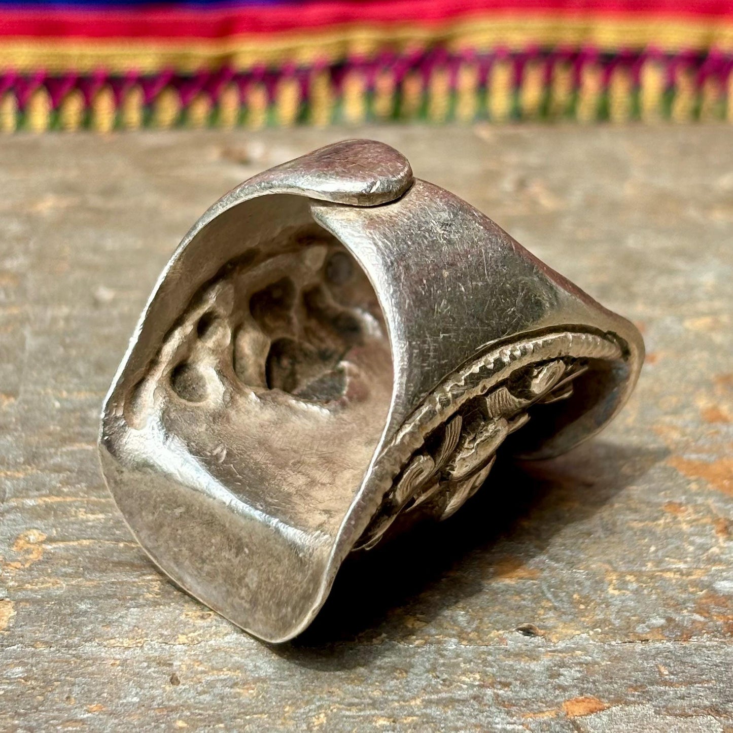 Bague tibétaine selle argent lapis lazuli - Bijou ancien Himalaya ajustable