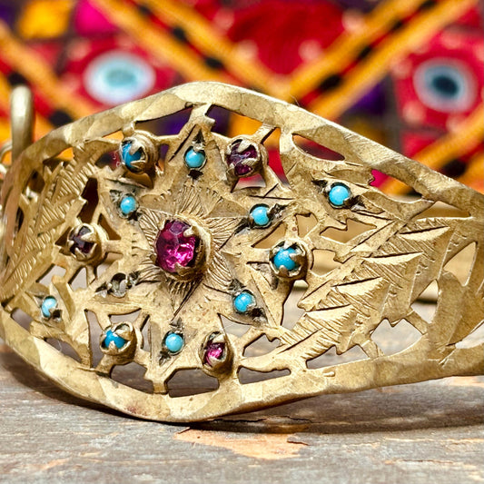 Bracelet doré vintage oriental boho articulé ajouré - Vieux bracelet métal afghan élégant Découvrez ce magnifique bracelet afghan