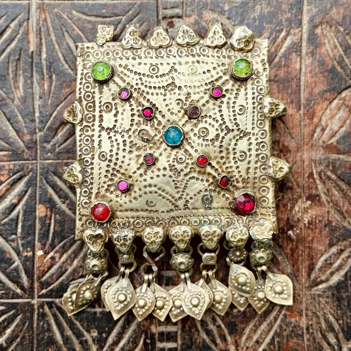 Pendentif Tribal Carré Gravé Afghan Kuchi - Bijou Ethnique Vintage Breloques - Danse Orientale Bohème Statement