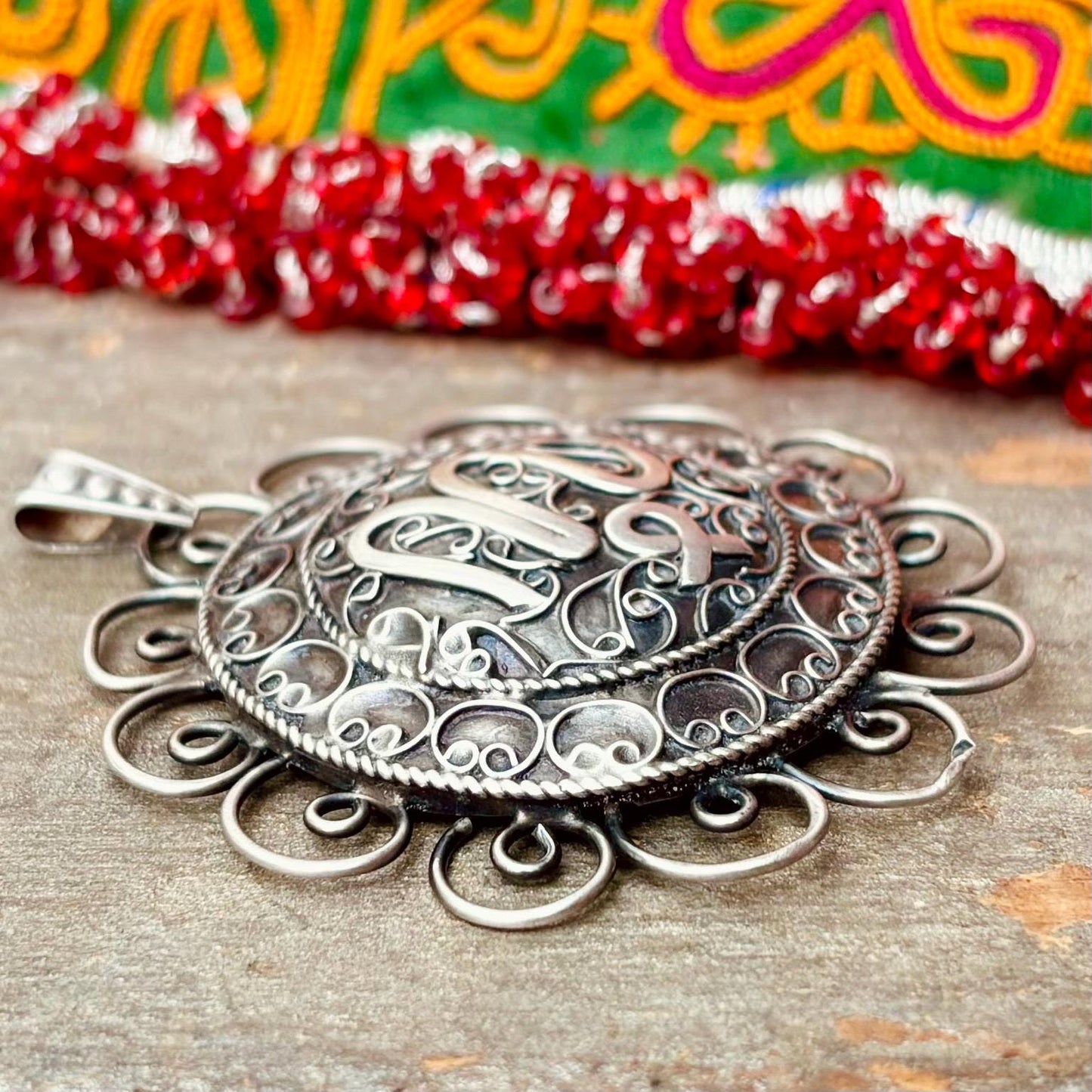 Pendentif algérien filigrane forme fleur, Bijou arabe oriental, Antiquités Maghreb Algérie, Amulette Talisman collier vintage, Cadeau femme