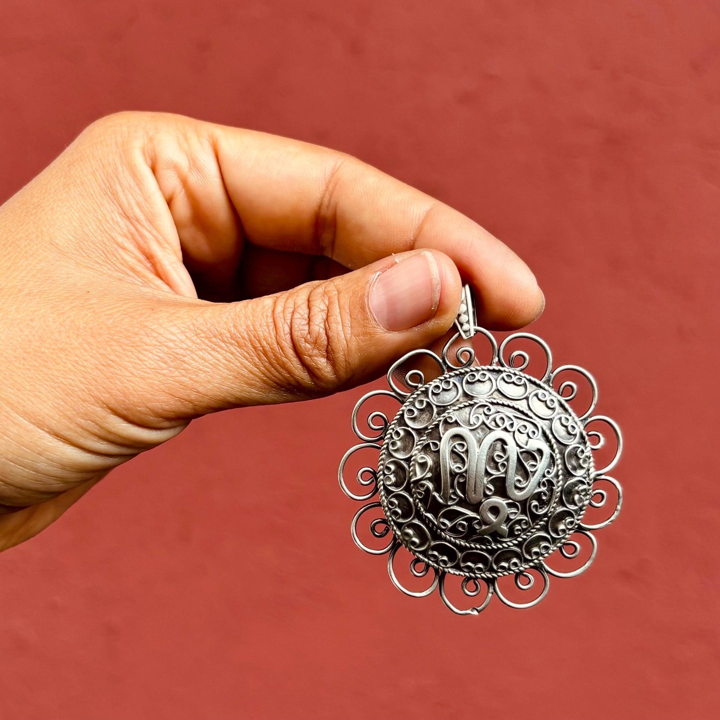 Pendentif algérien filigrane forme fleur, Bijou arabe oriental, Antiquités Maghreb Algérie, Amulette Talisman collier vintage, Cadeau femme