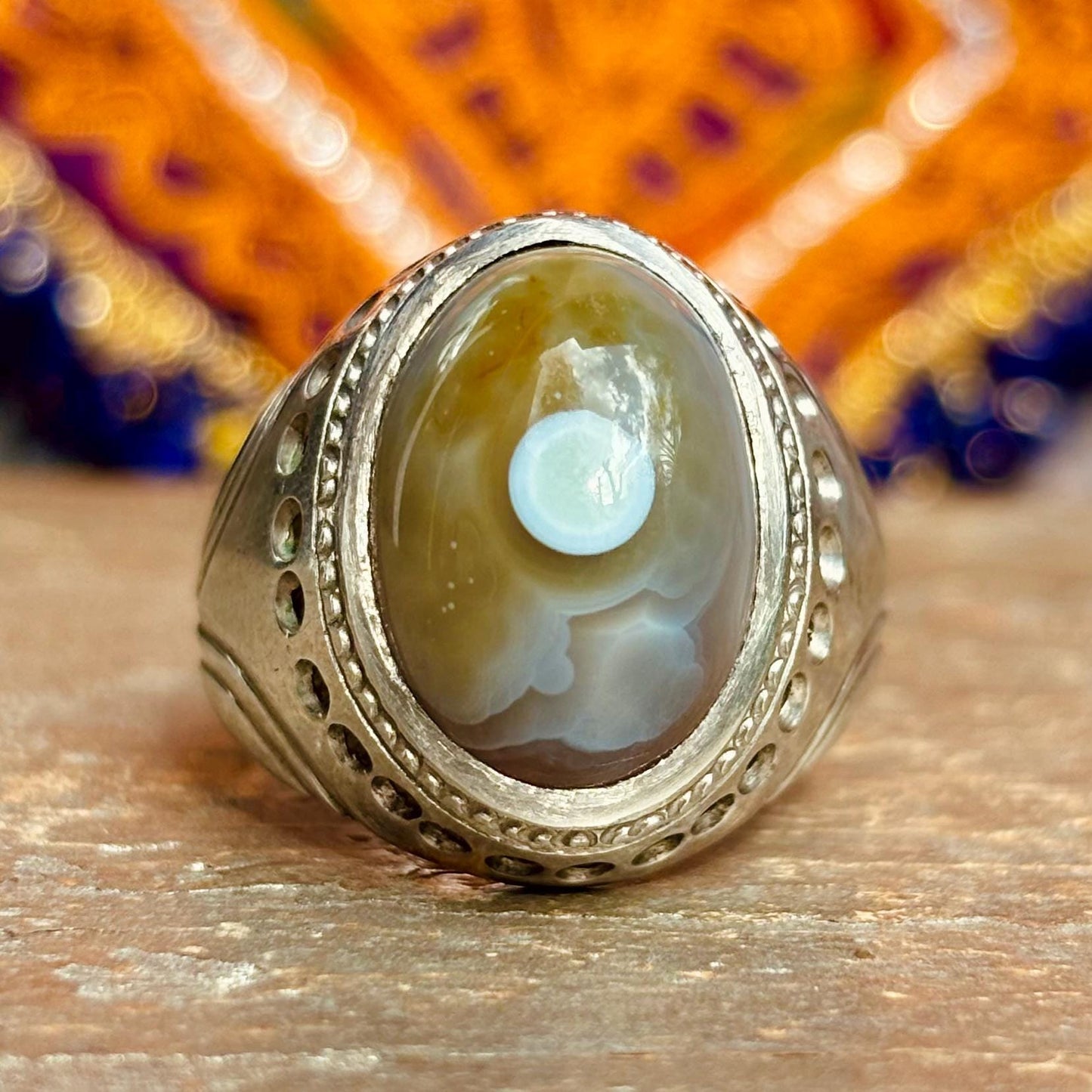 Bague d'homme argent agate Afghanistan, Bague orientale asiatique Aqeeq protection mauvais oeil, Bague ancienne pierre naturelle pour lui