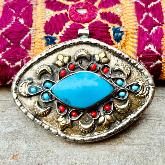 Pendentif tribal ethnique pierre bleue, Bijou afghan orientaux tribus, Collier tribal fusion vintage, Pendentif boho gypsy danse orientale