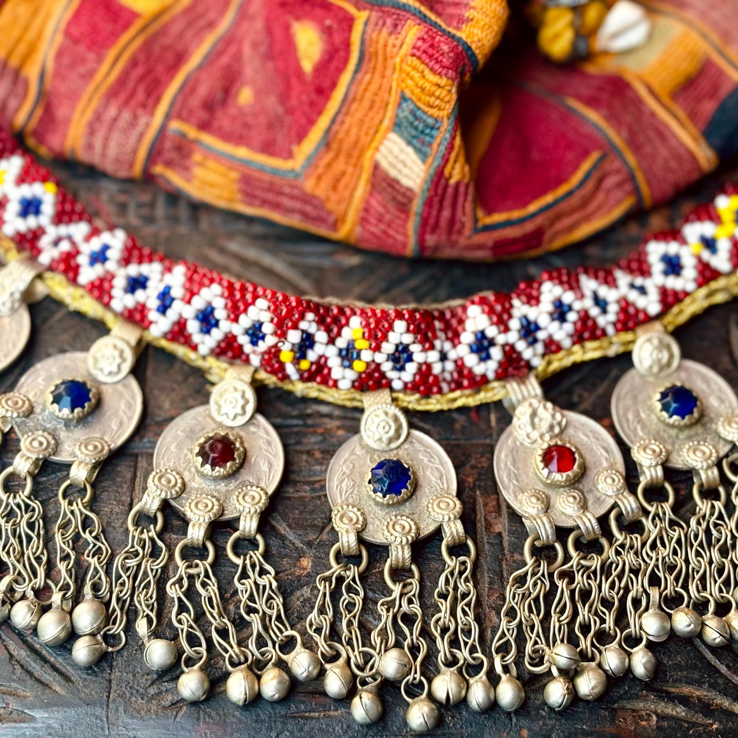 Halskette Choker Boho Tribal Oriental, Kurze Perlenkette Afghanische Nomadenstamm, Ethnische Hippie Zigeuner Stil Tribal Fusion