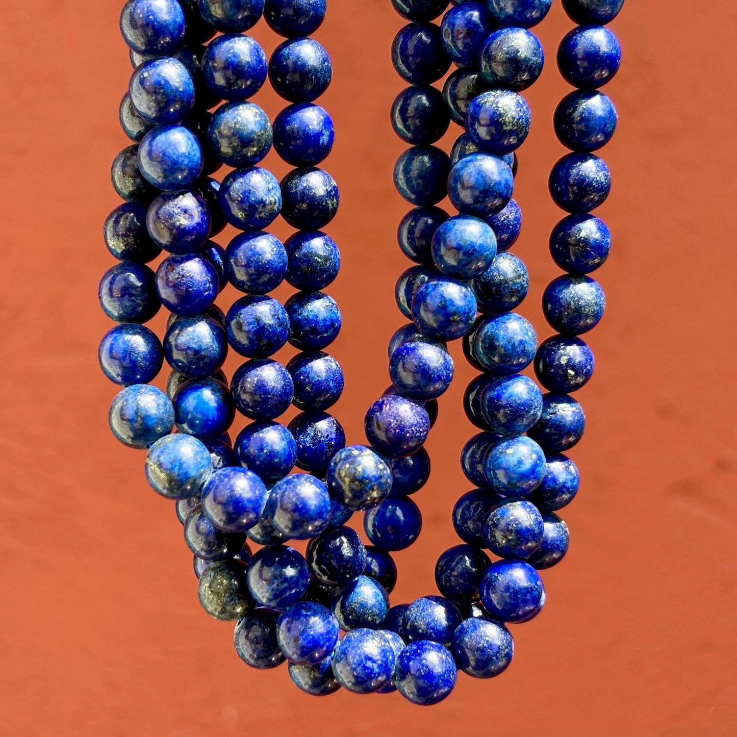 1 rang de perles lapis lazuli rondes lisses 8 mm, Billes lapis afghan sur fil, Pierre naturelle semi-précieuse bleu foncé, Création bijoux