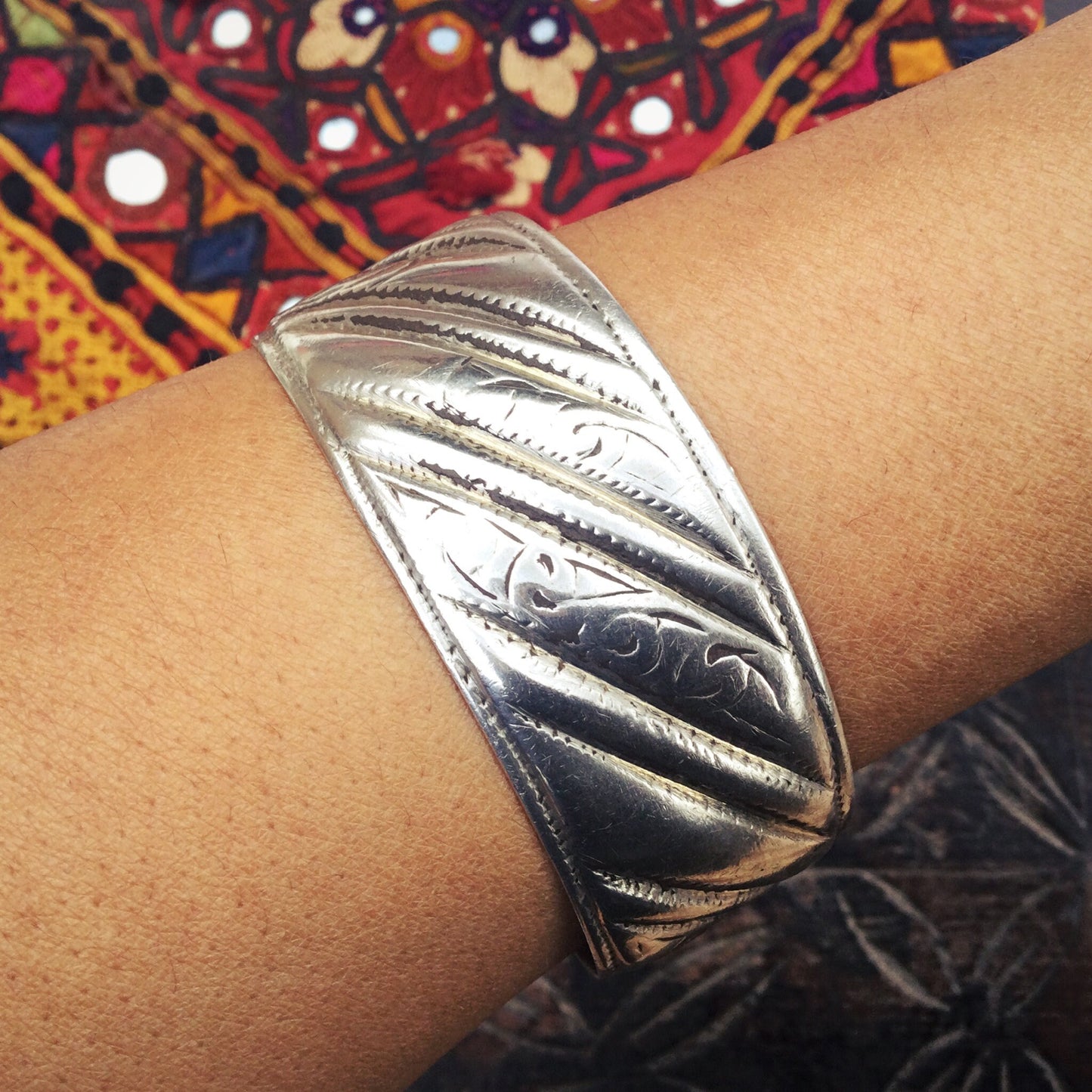 Bracelet Berbère Argent Ancien Maroc - Manchette Ethnique Vintage 69g | Amazigh