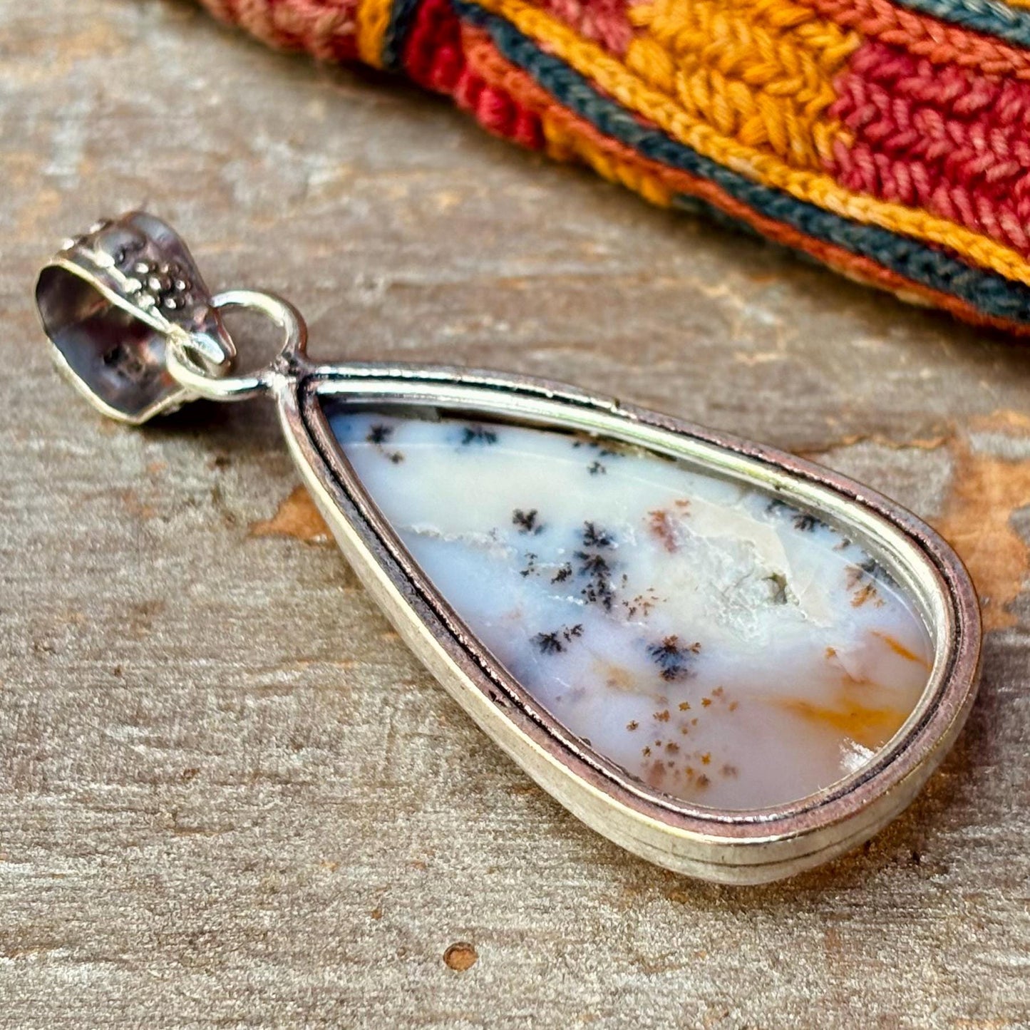 Pendentif opale dentrite, Goutte opale dendrique argent 925, Pendentif pierre naturelle, Bijou pierre précieuse, Pendentif pierre blanche