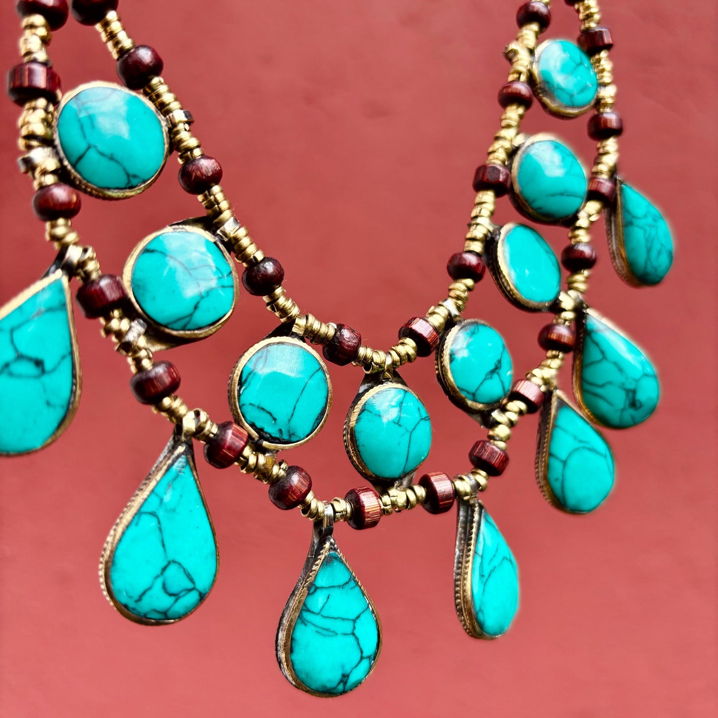 Collier turquoise plastron boho tribal, Collier pierre verte ethnique, Bijou afghan persan tribu Collier gypsy tribal fusion danse orientale