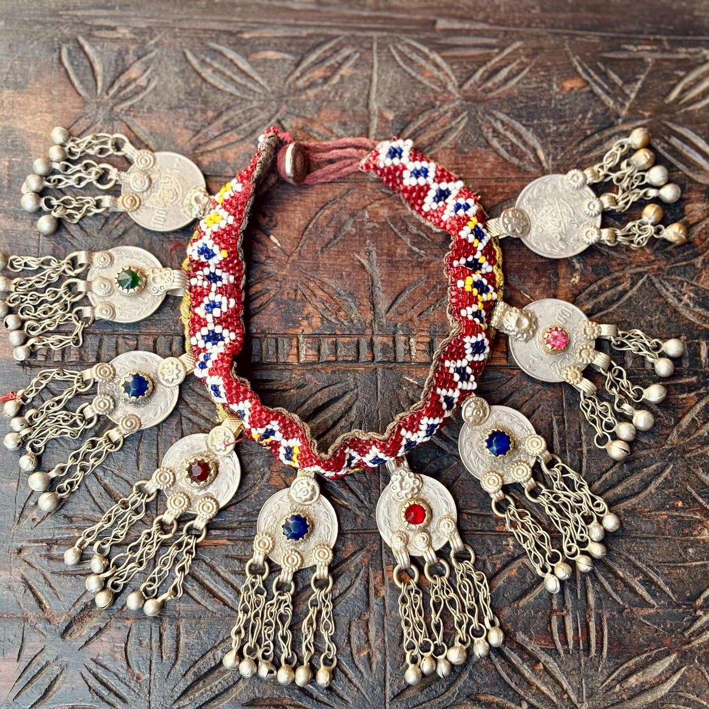 Halskette Choker Boho Tribal Oriental, Kurze Perlenkette Afghanische Nomadenstamm, Ethnische Hippie Zigeuner Stil Tribal Fusion