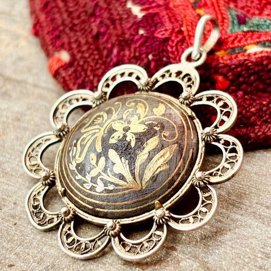 Pendentif vintage damasquiné de Tolède - Bijou espagnol en filigrane
