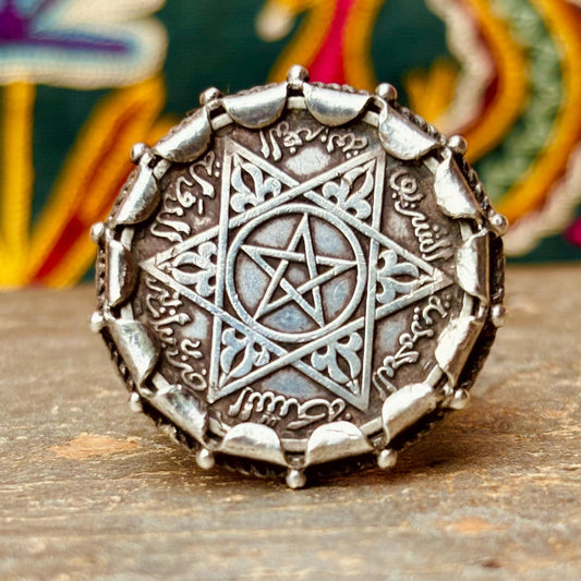 Bague vintage sceau de Salomon - Amulette protectrice hexagramme du Maroc