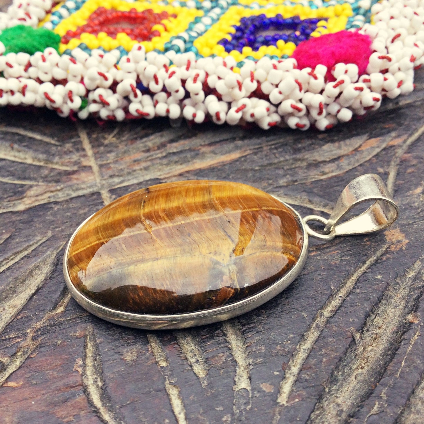 Tigerauge Anhänger, Ovaler Stein Anhänger, Massives Silber, Natürlicher Stein Anhänger, Schutzstein, Tigerauge Schmuck