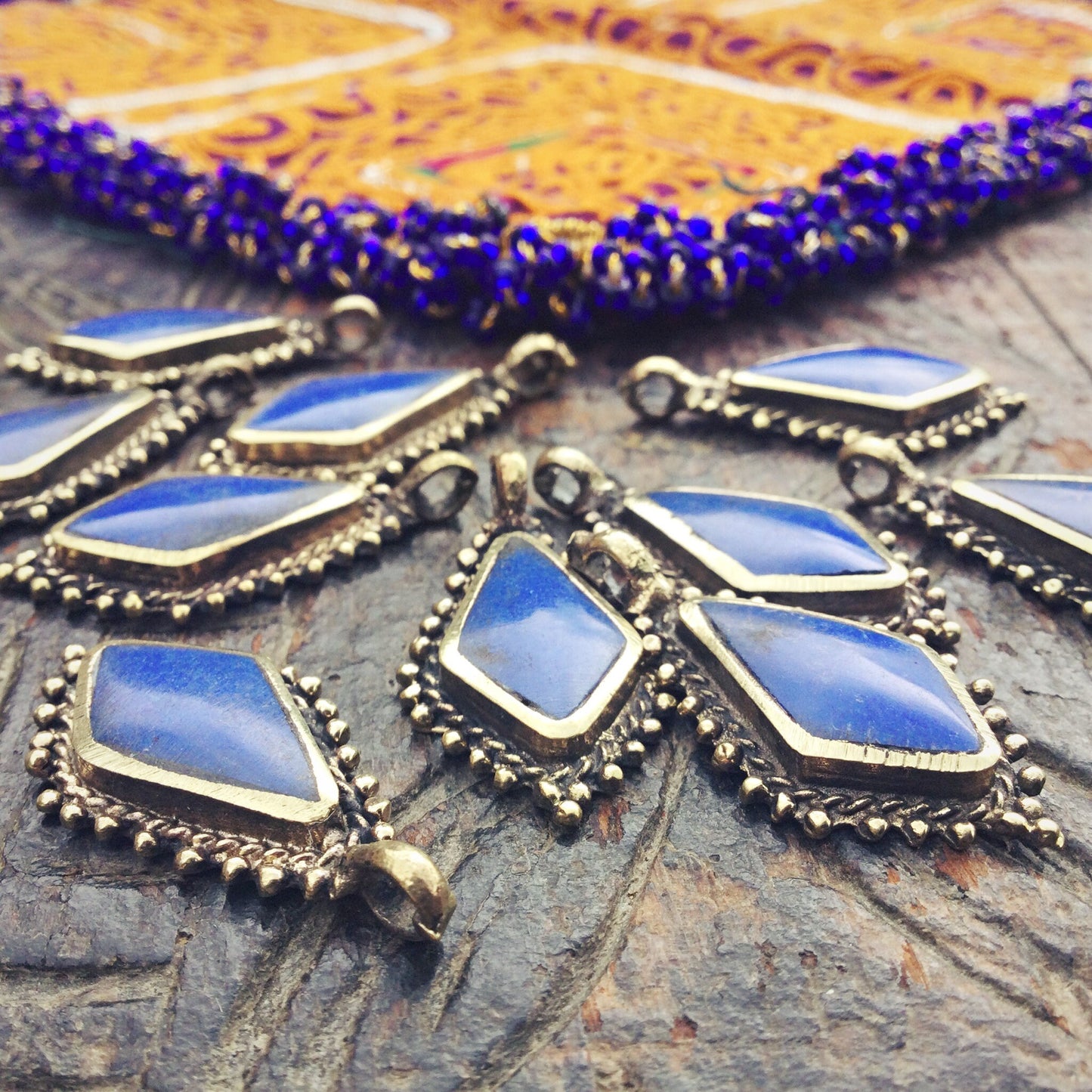 3 breloques tribales lapis, Charm pendentif vintage ethnique afghan, Bijou tribu nomade Kuchi, Tribal fusion, Création Fabrication de bijoux