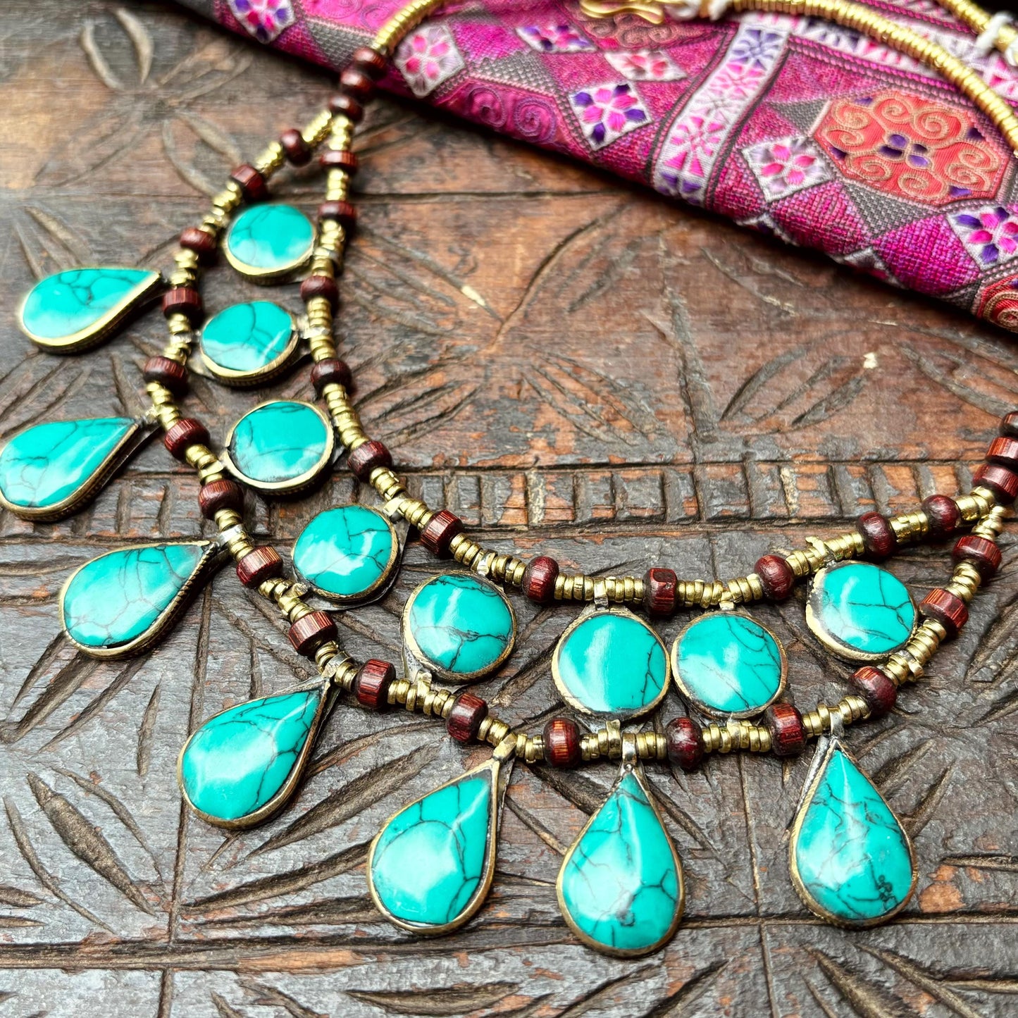 Collier turquoise plastron boho tribal, Collier pierre verte ethnique, Bijou afghan persan tribu Collier gypsy tribal fusion danse orientale