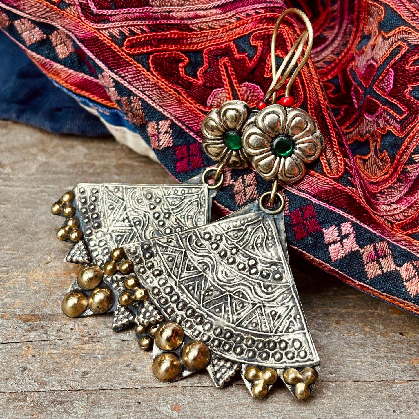 Pendientes étnicos tribales boho, Joyas de tribus nómadas de Afganistán, Pendientes orientales folclóricos festival bohemio