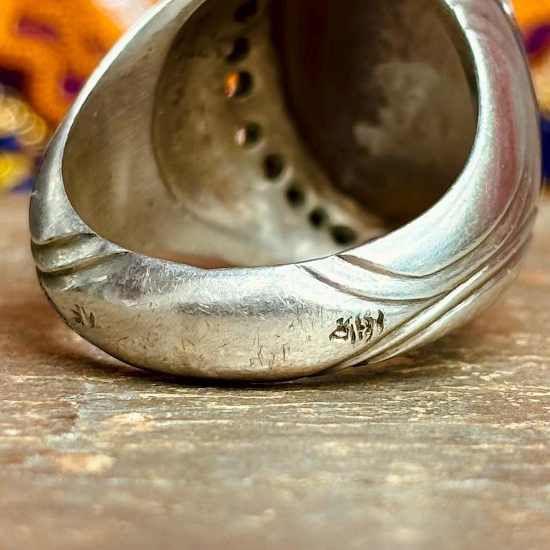 Bague d'homme argent agate Afghanistan, Bague orientale asiatique Aqeeq protection mauvais oeil, Bague ancienne pierre naturelle pour lui