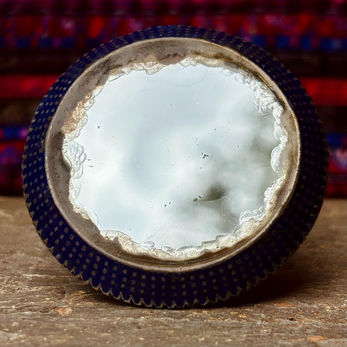 Bague Argent Émaux Bleus Multan Pakistan - Grande Bague Ronde Tribale Miroir Ethnique Vintage Collection
