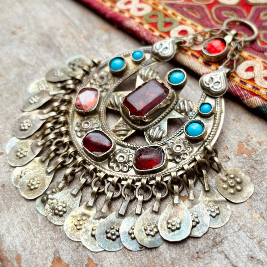 Pendentif tribal Afghan, Ornement de tête danse orientale, Pendentif tikka vintage, Bijoux  tribu Kuchi, Gypsy boho festival Antiquités Asie