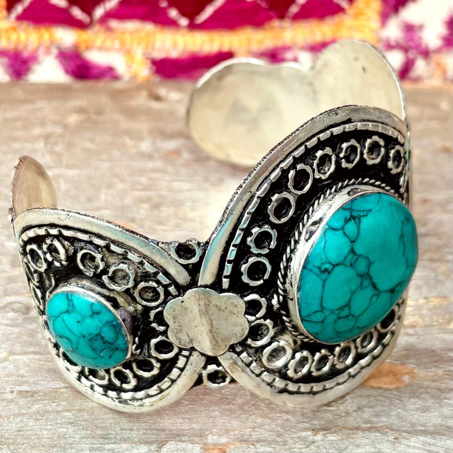 Vintage Türkis Silber Armreif | Afghanisch Turkmen Ethno Schmuck