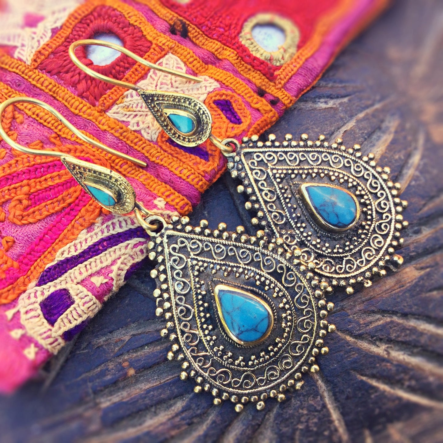 Boucles d’oreille turquoise, Boucles ethniques, tribales, orientales, Boucles d’oreille gypsy boho, Bijoux ethniques, Bijoux afghans, Cadeau