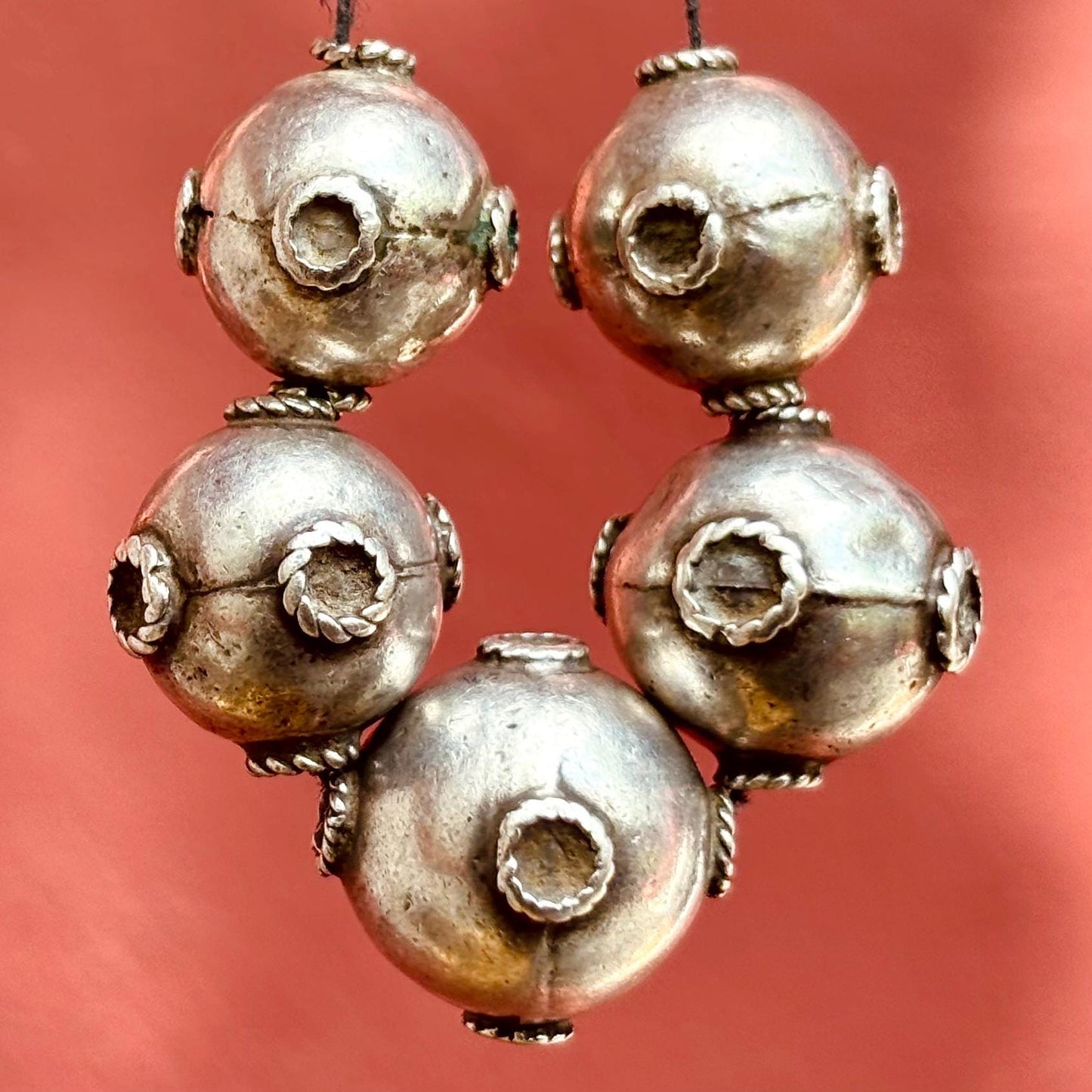 Perles Argent Antiques Vallée Swat Pakistan - Perles Boule Tribales Ethniques Vintage - Création Bijoux Asie