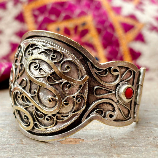 Bracelet oriental ancien, Bracelet marocain Maghreb vintage, Bracelet articulé ethnique tribal, Antiquités bijoux traditionnels artisanat