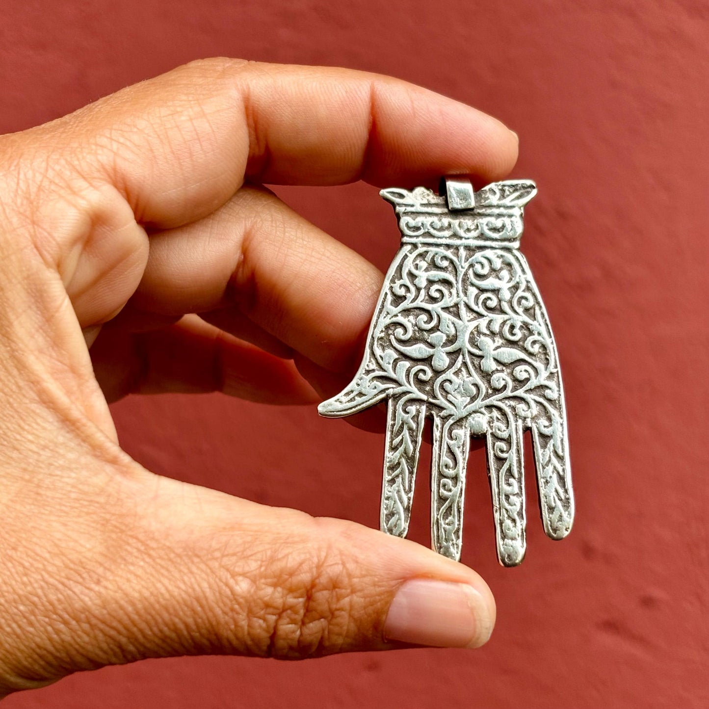 Colgante de plata Mano de Fátima, Hamsa, Khamsa, Joya árabe oriental, Antigüedades Marruecos Magreb, Amuleto Talismán vintage, Regalo mujer