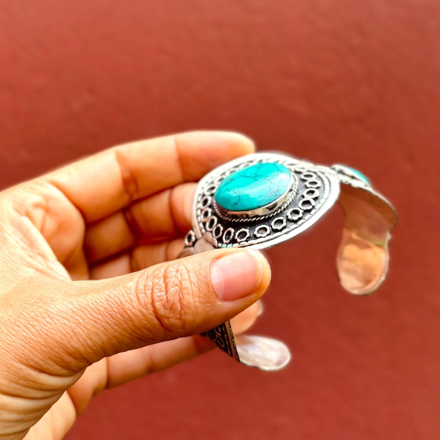 Vintage Türkis Silber Armreif | Afghanisch Turkmen Ethno Schmuck