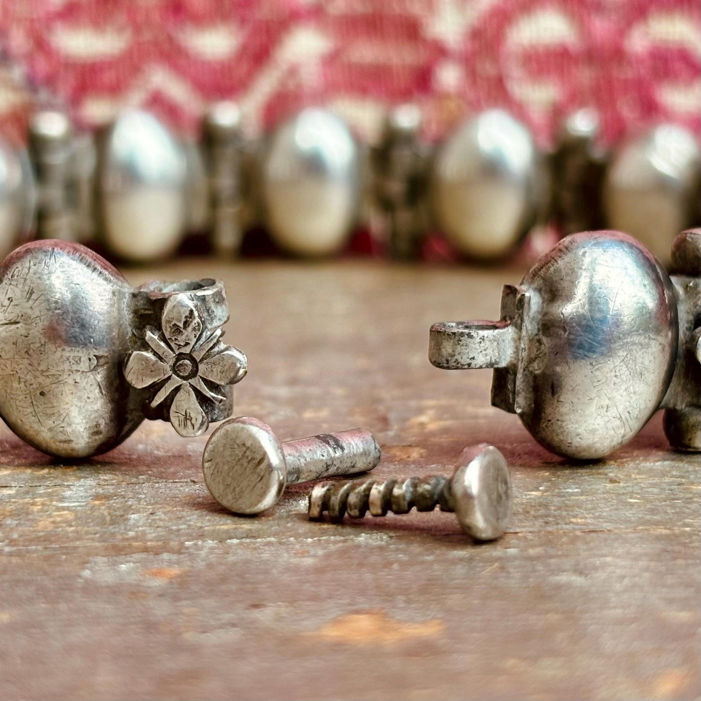 Paire bracelets de cheville anciens argent, Badam Kada chaînes de cheville vintage boho indiennes, Bijou ethnique tribal Inde Tamil Nadu