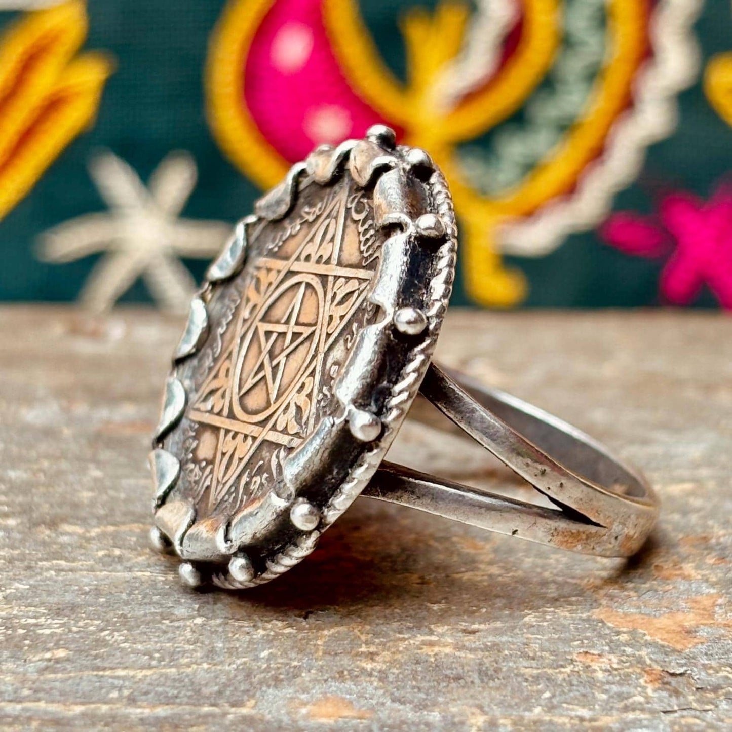 Bague vintage sceau de Salomon - Amulette protectrice hexagramme du Maroc