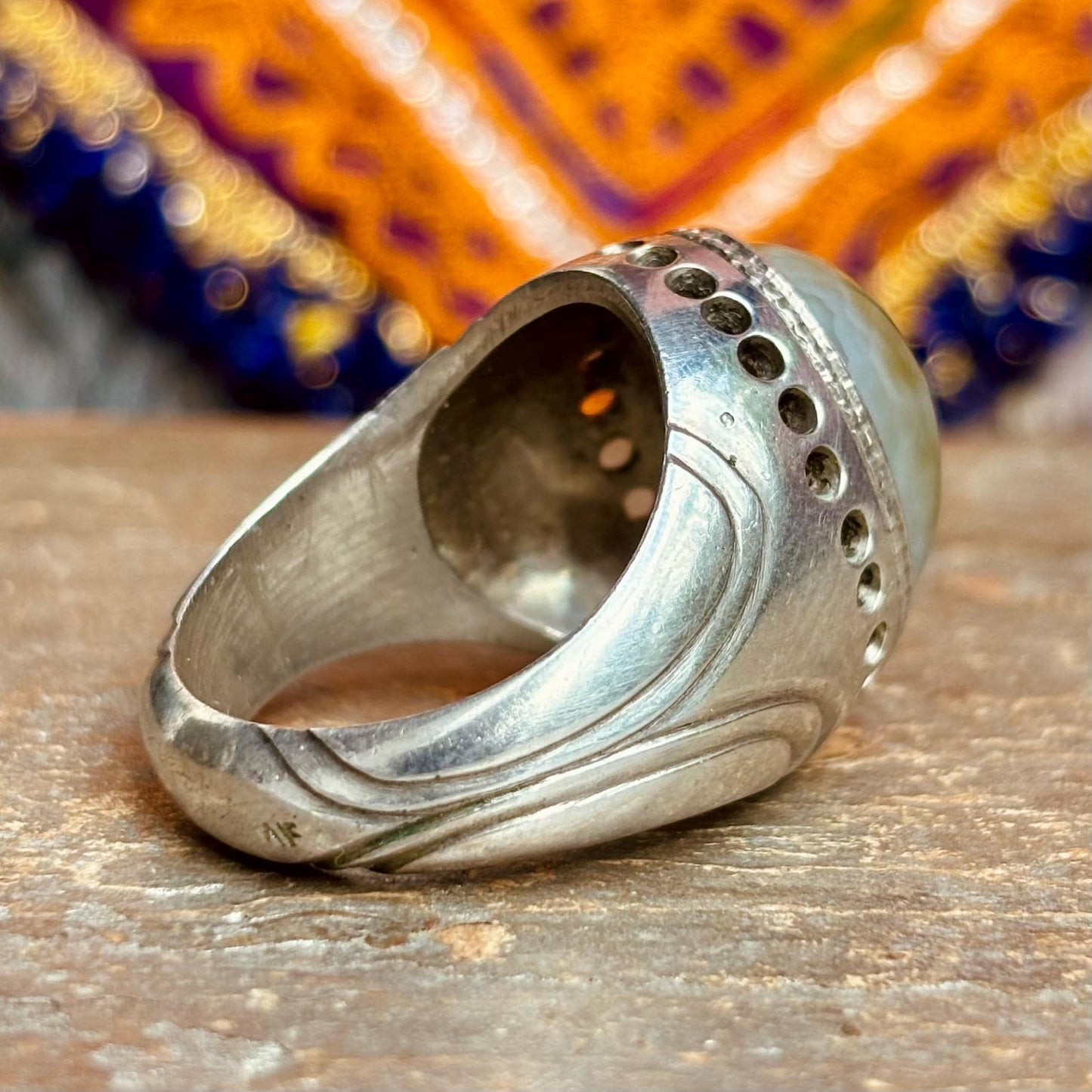Bague d'homme argent agate Afghanistan, Bague orientale asiatique Aqeeq protection mauvais oeil, Bague ancienne pierre naturelle pour lui
