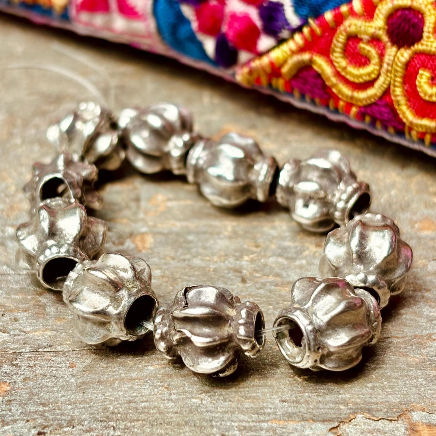 Perles argent anciennes Inde - Melon cannelées grand trou 10mm | Création Bijoux