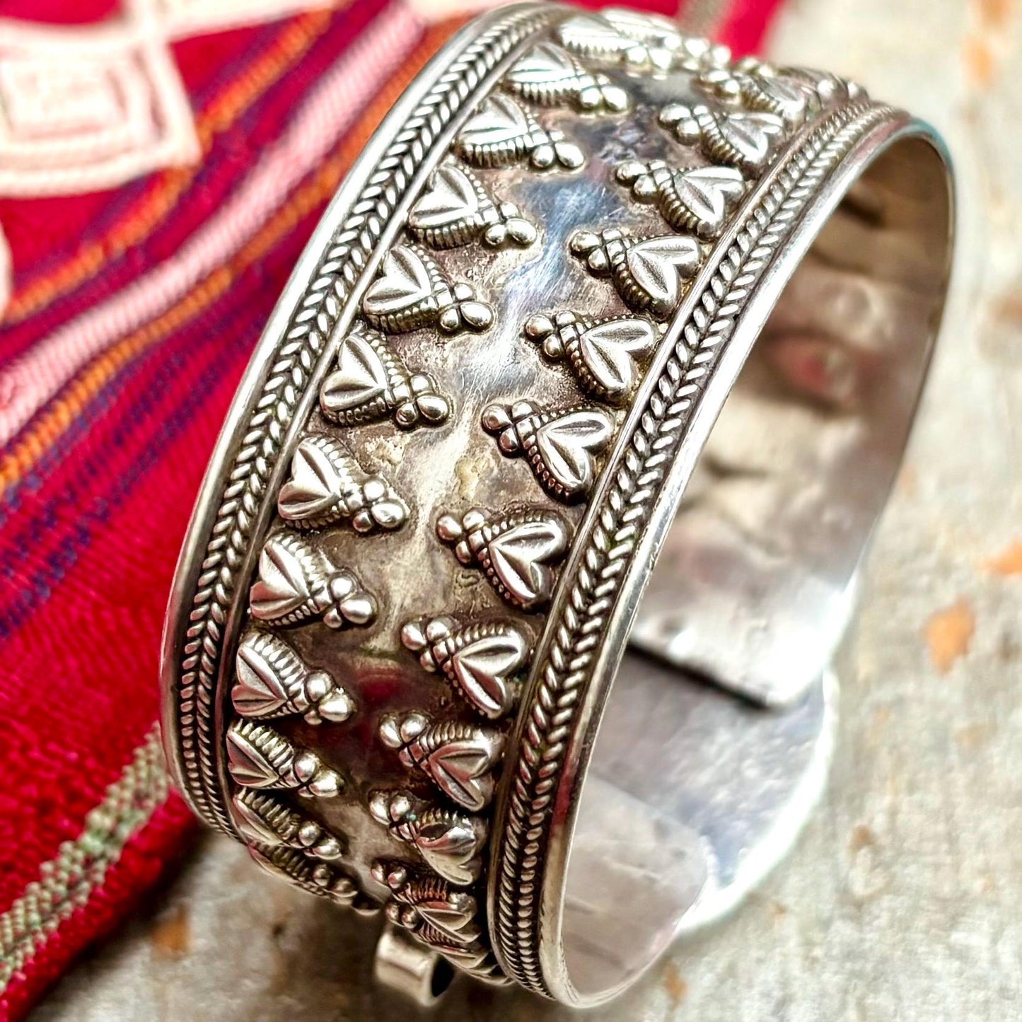 Bracelet argent sterling lapis-lazuli - Manchette ethnique vintage orientale boho indien Rajasthan