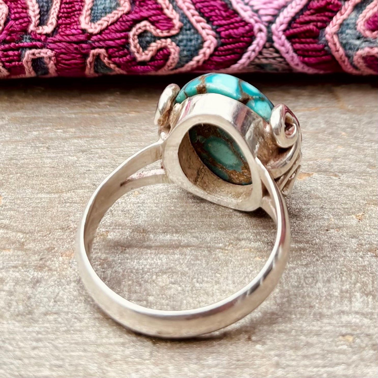 Bague argent sterling turquoise vintage, Bague indienne cabochon pierre bleue asiatique orientale, Style ethnique bohème, Cadeau pour femme