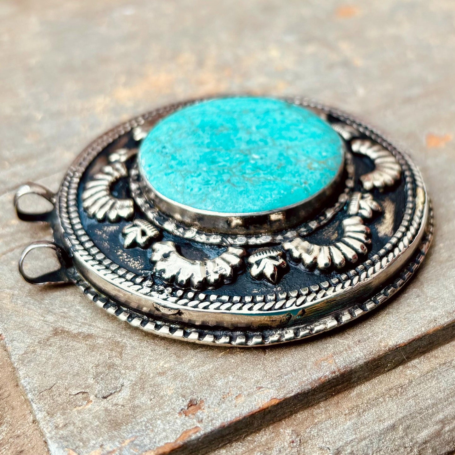 Pendentif turquoise, collier tribal, bijou ethnique, pendentif pierre verte, collier afghan pendentif tribal rond, bijou gypsy vintage