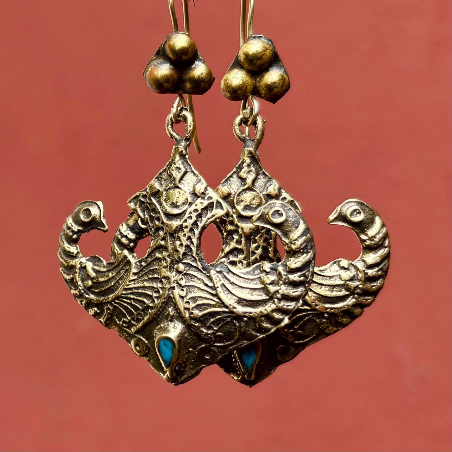 Boucles oreille paon, Boucles ethniques, Bijoux nomades tribus, Bijoux afghans, Inde Rajasthan, Boucles vintage gypsy boho Cadeau pour femme