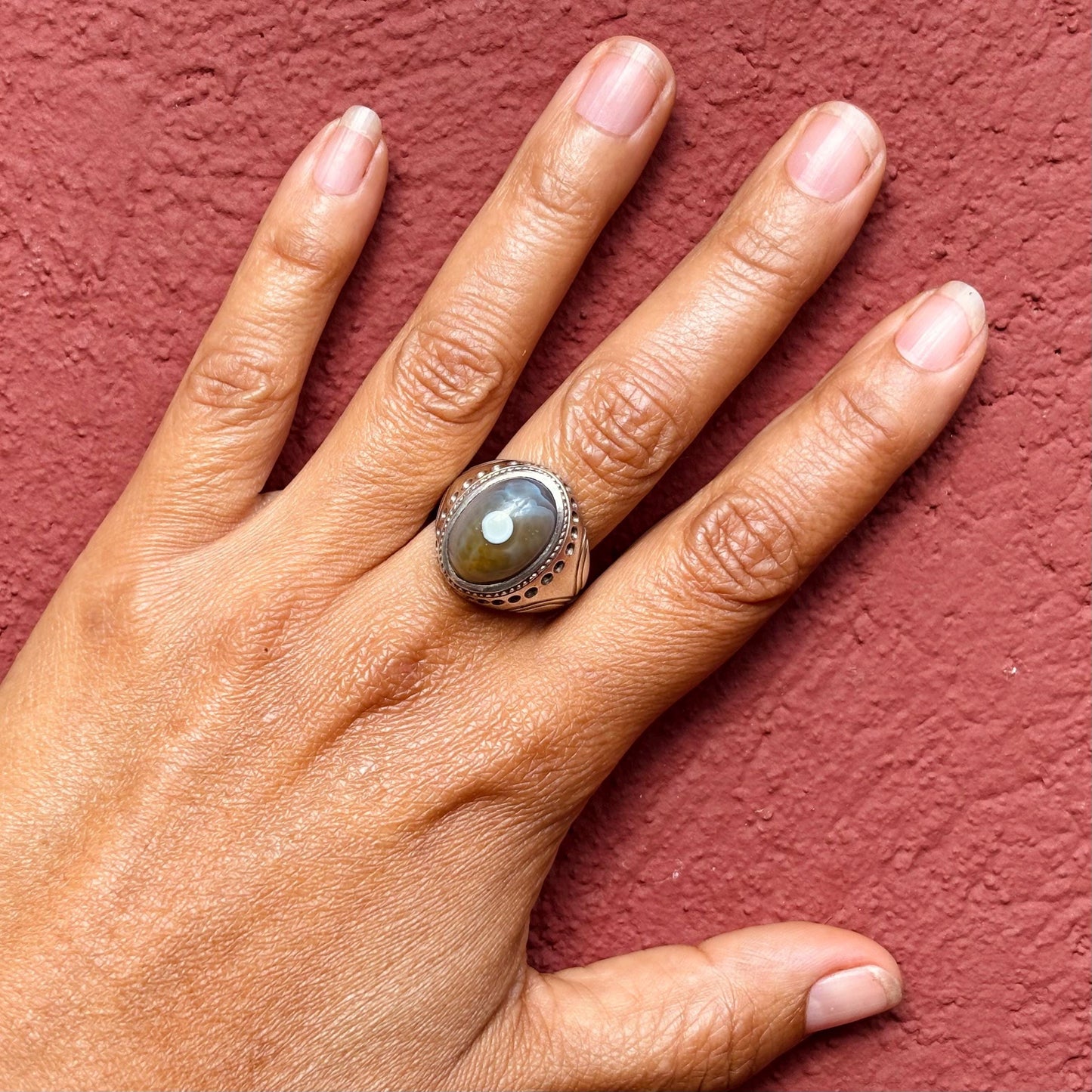 Bague d'homme argent agate Afghanistan, Bague orientale asiatique Aqeeq protection mauvais oeil, Bague ancienne pierre naturelle pour lui