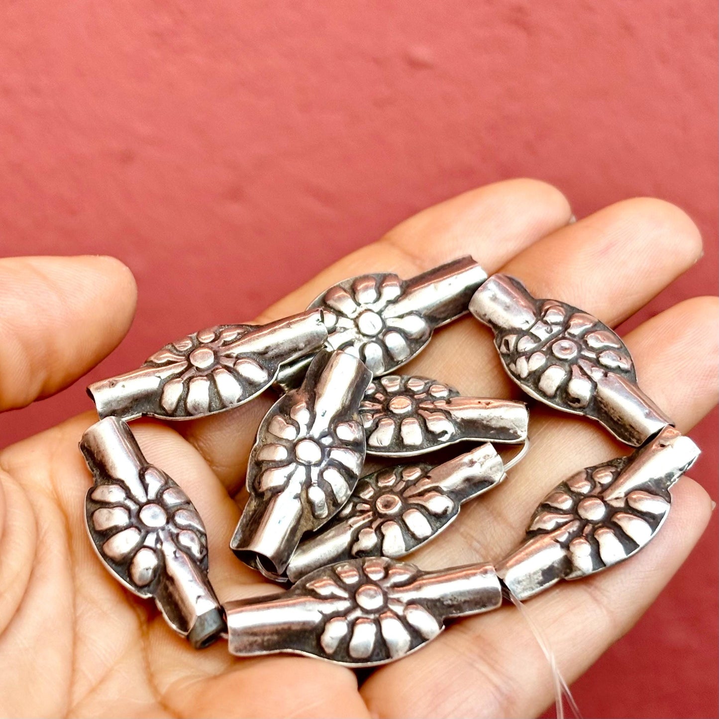 Perles argent Turkmènes Afghanistan, Perles anciennes antiques plates rares, Perles asiatiques orientales, Fournitures création bijoux