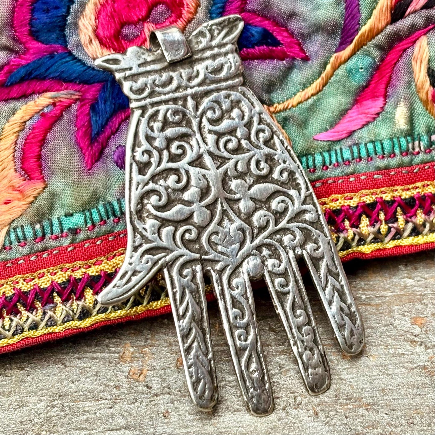 Colgante de plata Mano de Fátima, Hamsa, Khamsa, Joya árabe oriental, Antigüedades Marruecos Magreb, Amuleto Talismán vintage, Regalo mujer