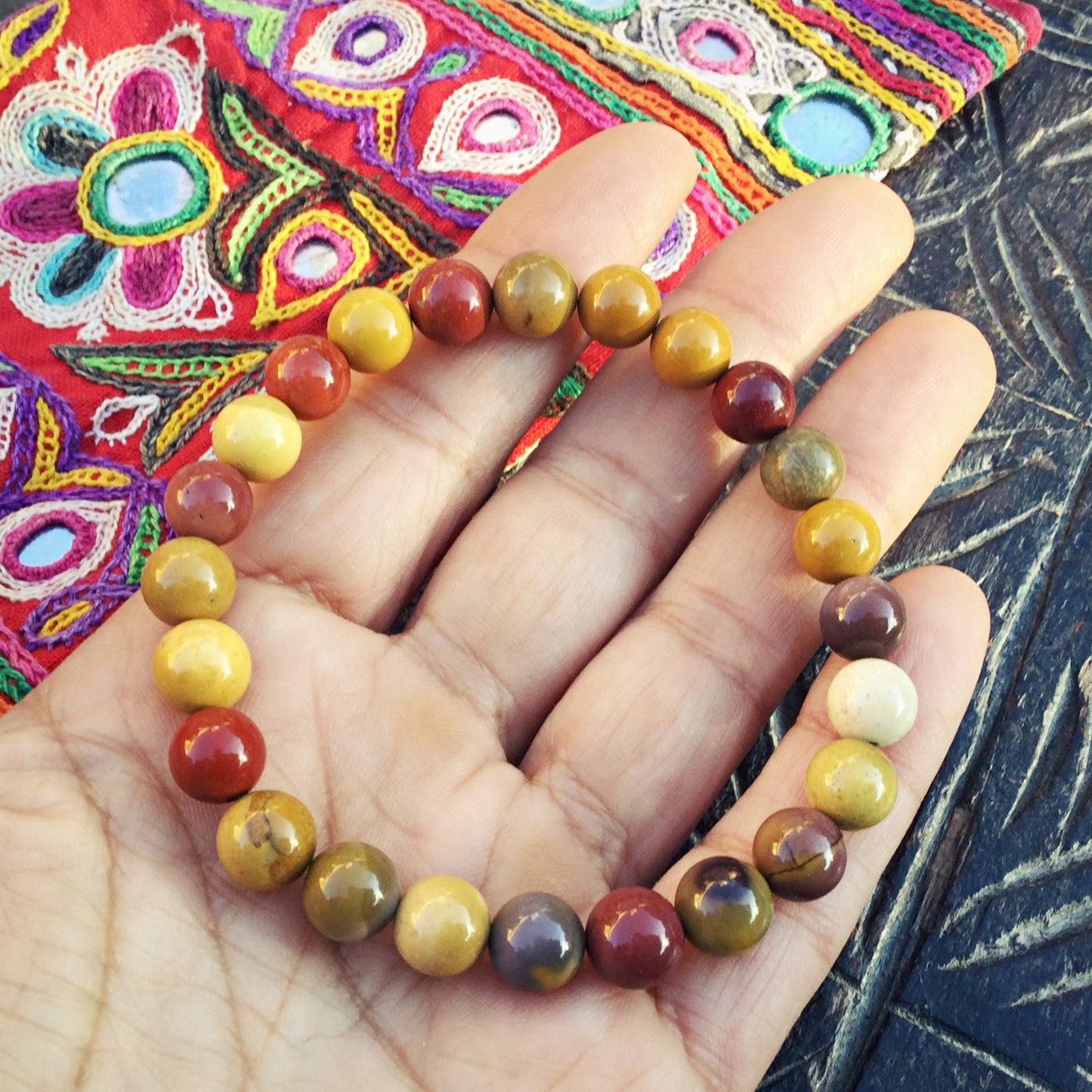 Bracelet pierre naturelle, Pierre semi précieuse, Bracelet pierre élastique, Jaspe Mookaïte, Perles 8 mm, Bijoux pierre naturelle, Cadeau