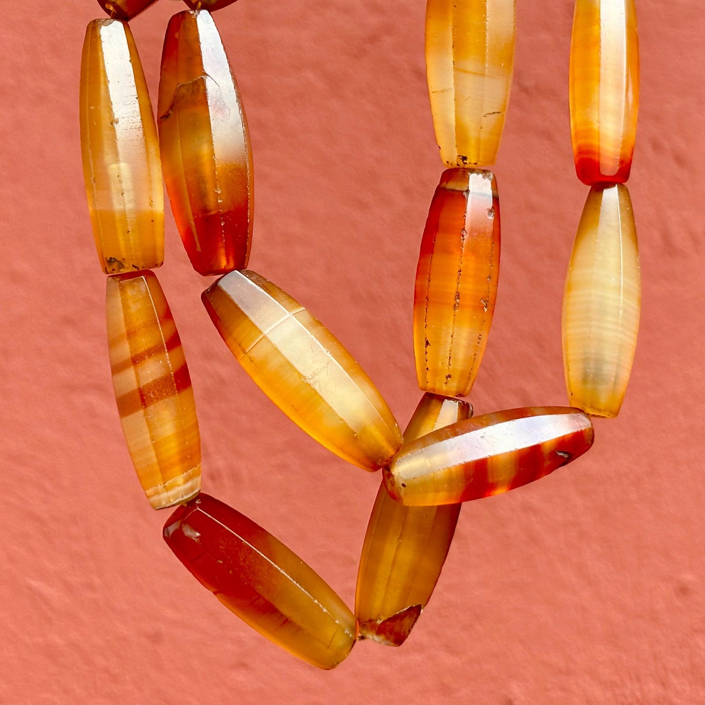 Perles Agate Antiques Idar Oberstein - Perles de Commerce Vintage Africaines - Tube Facetté Bicône Création Bijoux