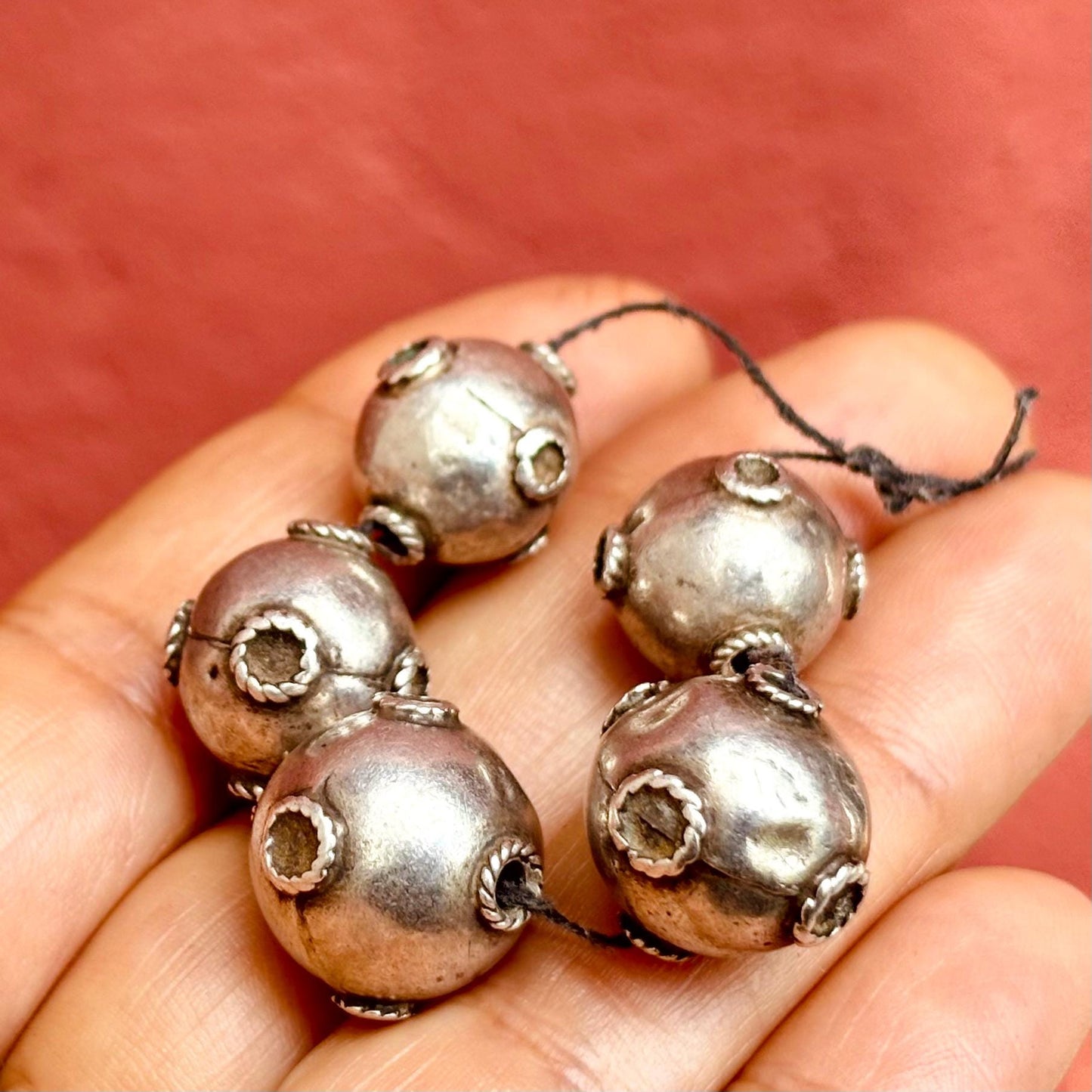 Perles Argent Antiques Vallée Swat Pakistan - Perles Boule Tribales Ethniques Vintage - Création Bijoux Asie