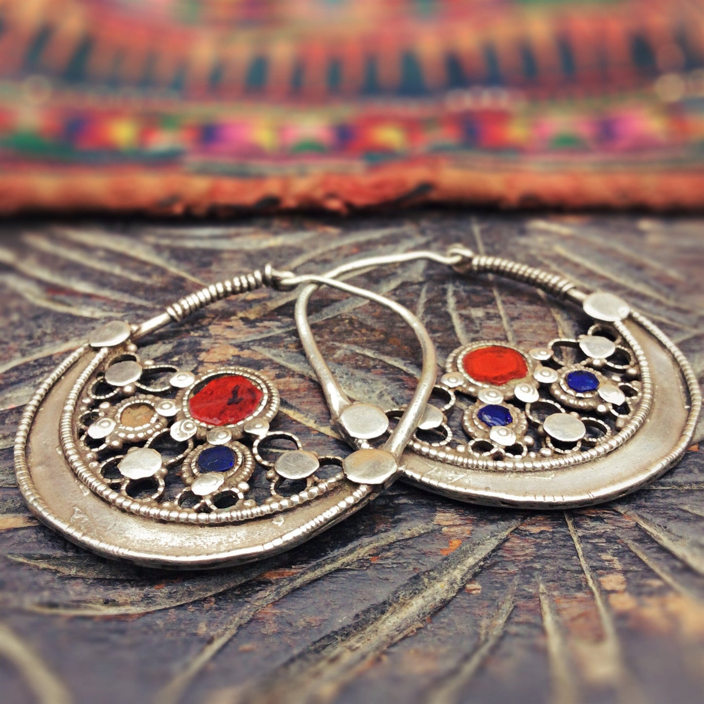 Boucles d'oreille tribales anciennes Pakistan Pashtun - Créoles antiques argent collection - Bijou ethnique Vvntage