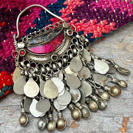 Pendentif ethnique Afghan, Danse orientale, Bijou asiatique tribal vintage Kuchi boho ancien, Pendentif breloques oriental, Tribal fusion