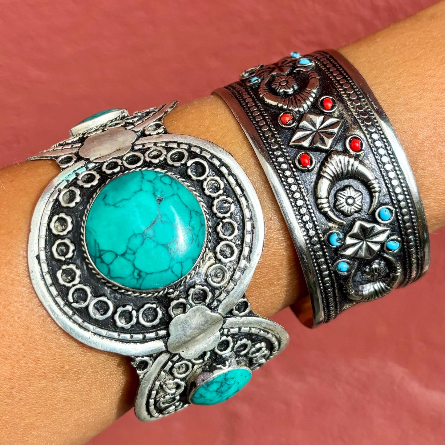 Vintage Türkis Silber Armreif | Afghanisch Turkmen Ethno Schmuck