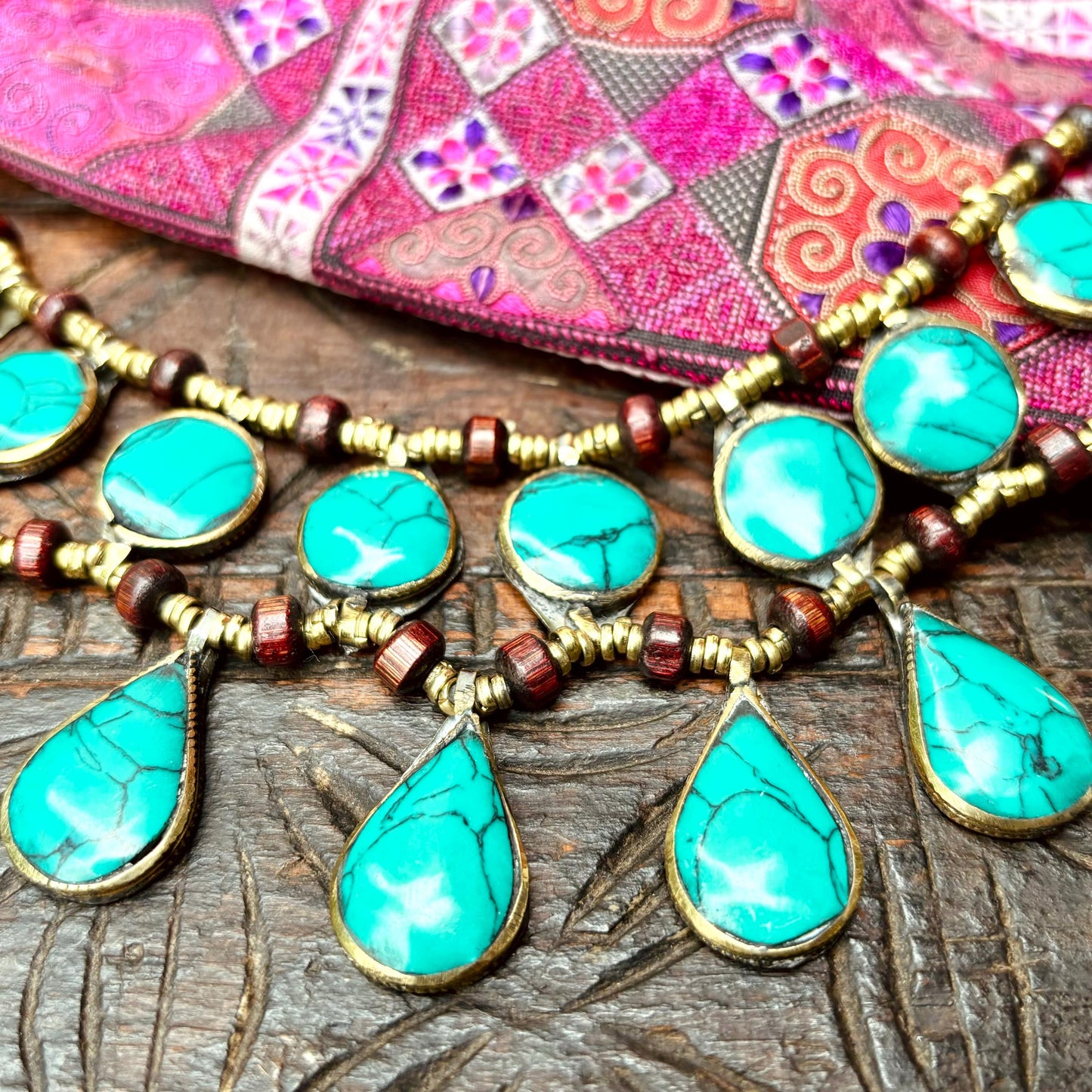Collier turquoise plastron boho tribal, Collier pierre verte ethnique, Bijou afghan persan tribu Collier gypsy tribal fusion danse orientale