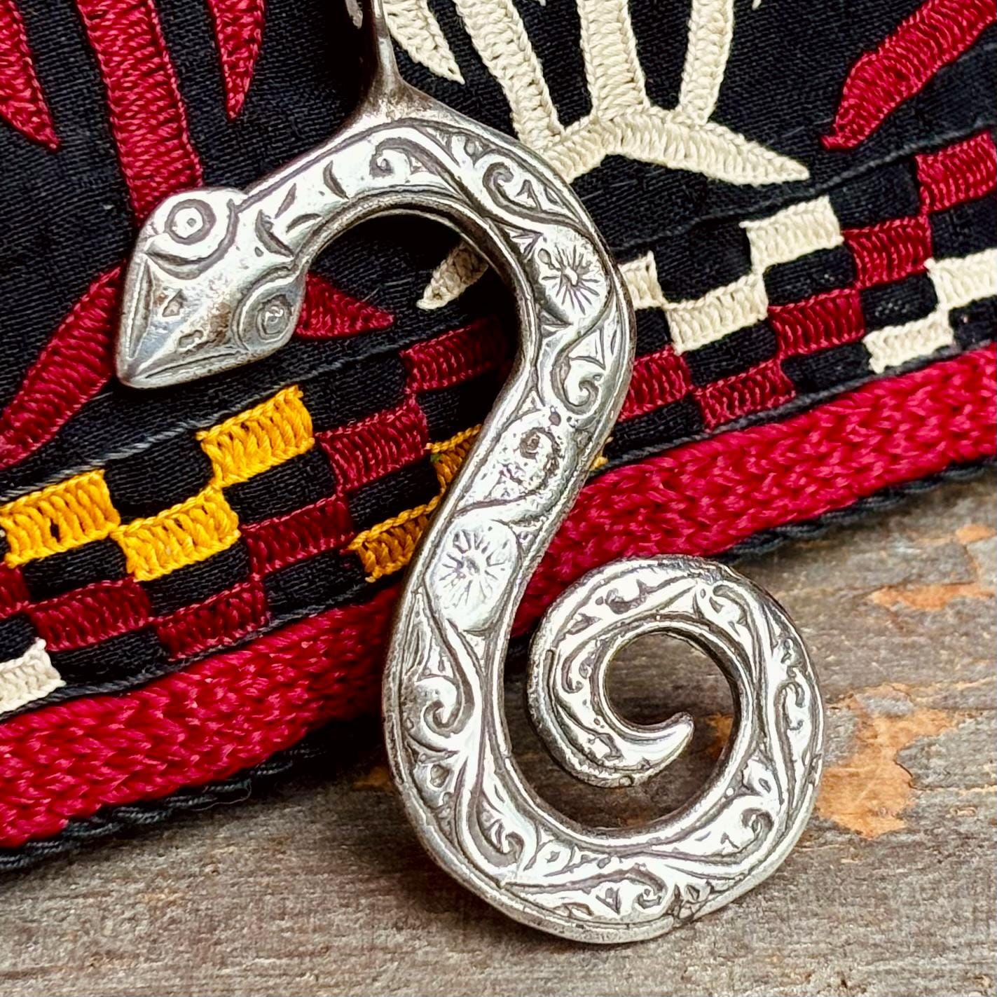 Pendentif serpent argent Berbère vintage - Amulette talisman Maroc ancien